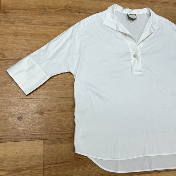TUCKERNUCK Womens Blanc Willow Blouse White Sz Large Pearl Classic Neutral - Picture 7 of 9
